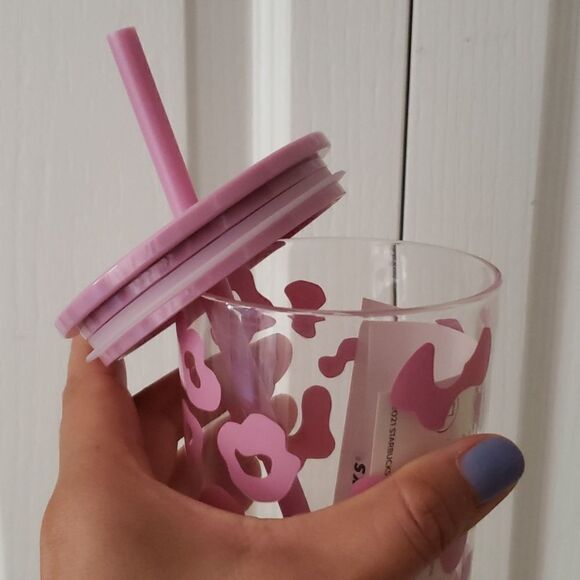 𝅺starbucks Summer21 18oz Glass Pink Cheetah Print - Picture 4 of 4